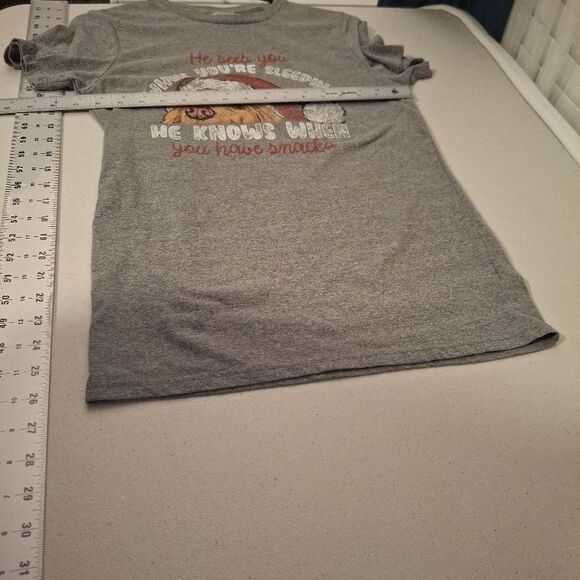 Christmas Dog Shirt He Knows When You Have Snacks Small Grey Santa Hat Festive - Picture 5 of 7